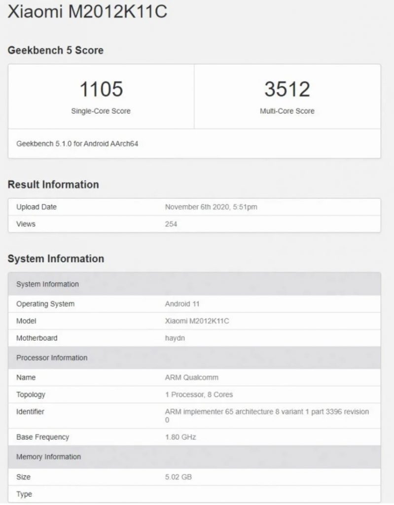 Xiaomi Mi 11 Geekbench Testi