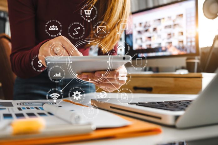 Digital marketing media in virtual screen.business working digit